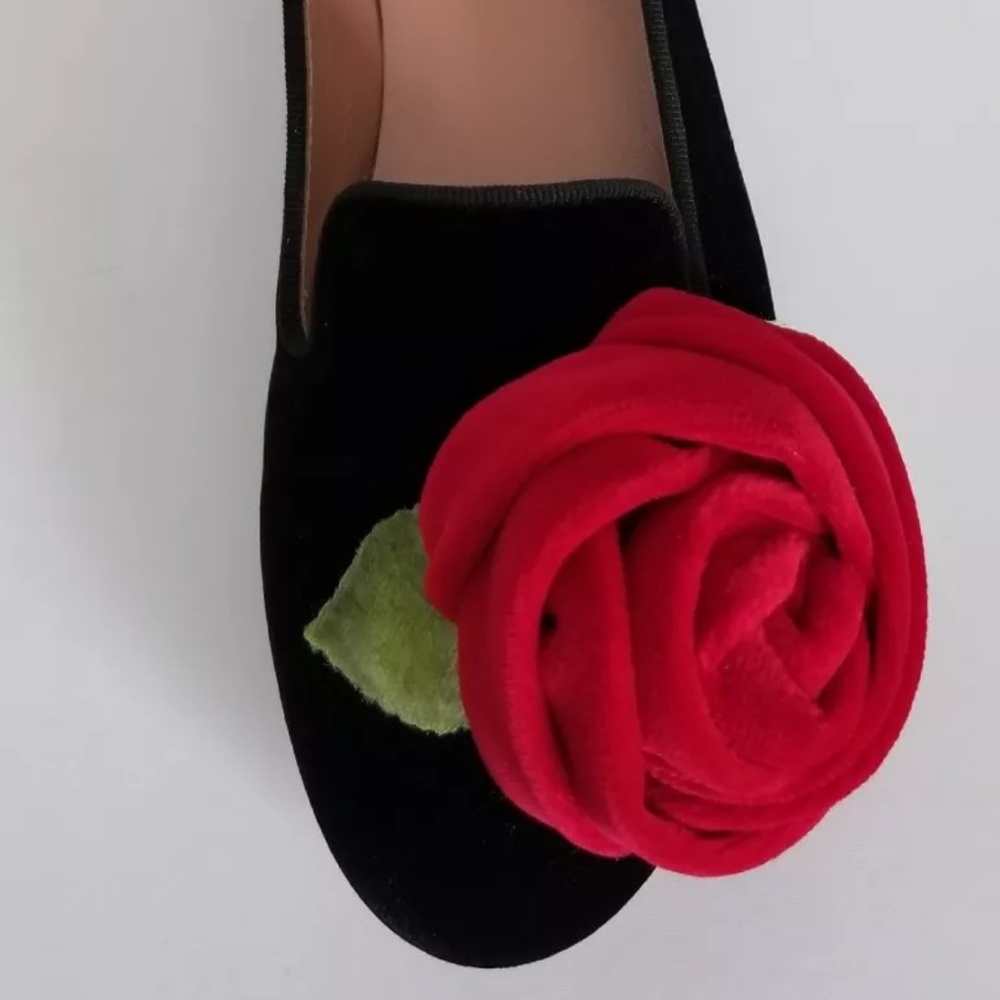 RED VALENTINO VELVET ROSE SMOKING SLIPPERS FLATS EU40